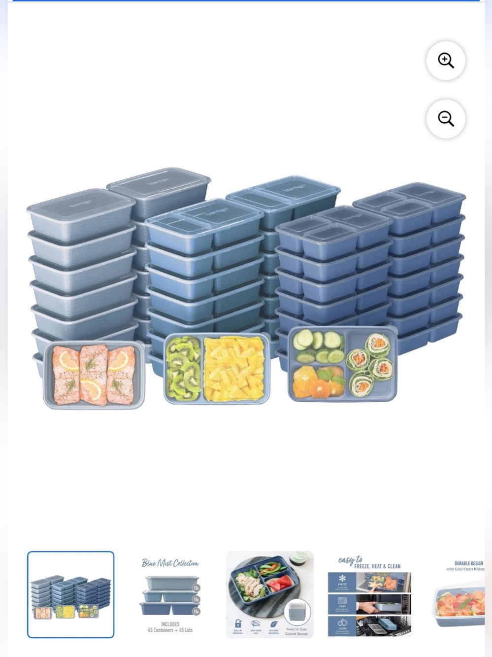 Blue Meal Prep Container Set (missing 1 bowl) read description for more.